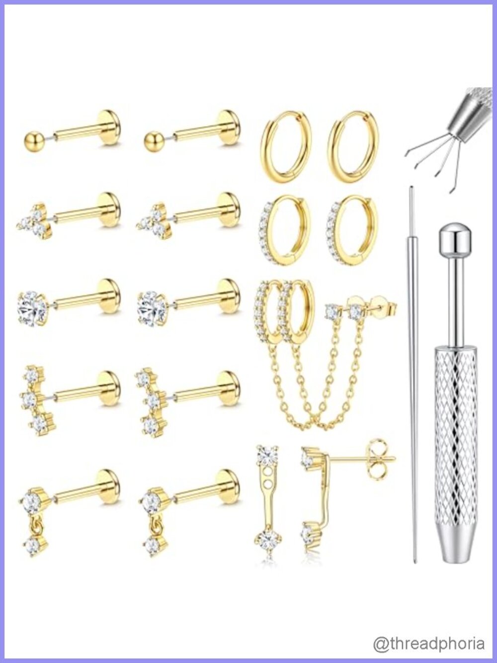 14K Gold Plated Threadless Flat Back Stud Earrings Hypoallergenic Surgical